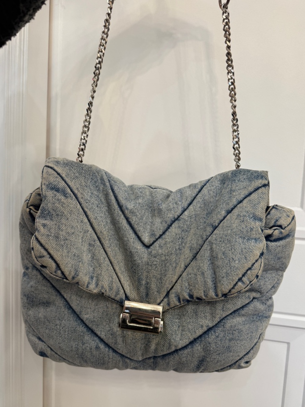 ZARA DENIM QUILTED PURSE BAG SILVER CHAIN
